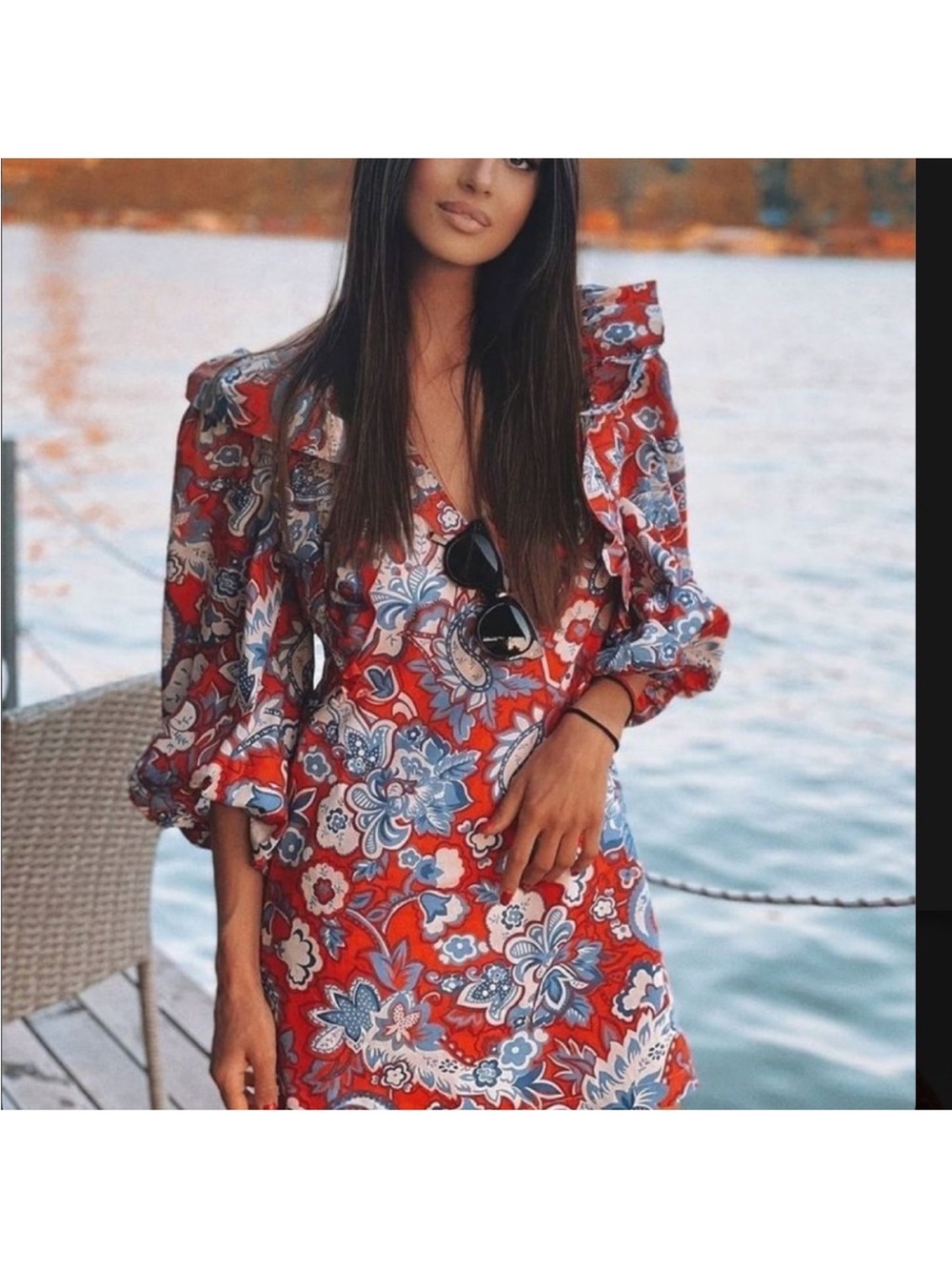 Zara Ruffled Print Balloon Sleeve Mini Dress Size Small